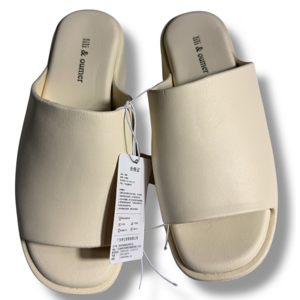 NWT Lili & Oumer Women Cream Platform Slide Sandals Mules Sz 9 - Picture 9 of 9